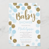 Blue Gold Baby shower uitnodiging Confetti Baby Bo (Voorkant / Achterkant)
