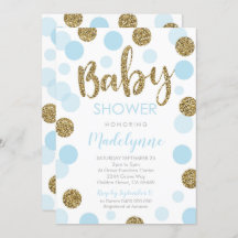 Blue Gold Baby shower uitnodiging Confetti Baby Bo