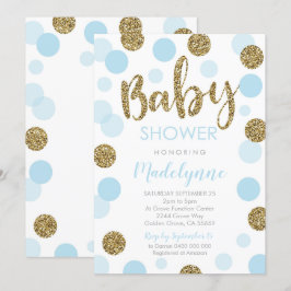 Blue Gold Baby shower uitnodiging Confetti Baby Bo