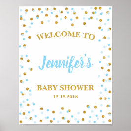 Blue & Gold Baby shower Welcome Sign Aangepast Poster