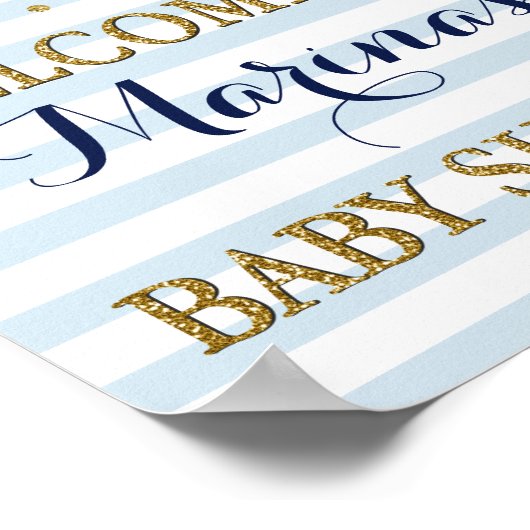 Blue Gold Baby Shower Welkomstteken Decor Print (Hoek)