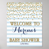 Blue Gold Baby Shower Welkomstteken Decor Print (Voorkant)