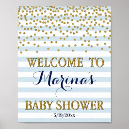 Blue Gold Baby Shower Welkomstteken Decor Print