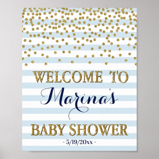Blue Gold Baby Shower Welkomstteken Decor Print (Voorkant)