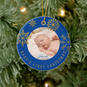 Blue Gold Babys eerste kerstcadeau Keramisch Ornament