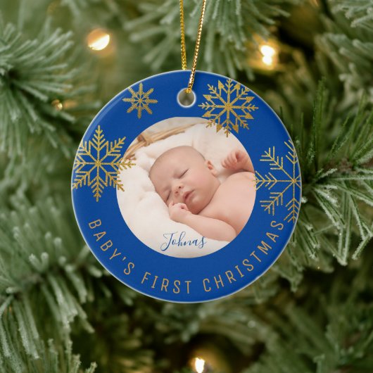 Blue Gold Babys eerste kerstcadeau Keramisch Ornament (Boom)