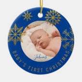 Blue Gold Babys eerste kerstcadeau Keramisch Ornament (Voorkant)