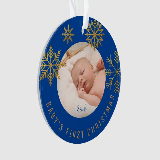 Blue Gold Babys First Kerstcadeautje Ornament (voorkant)