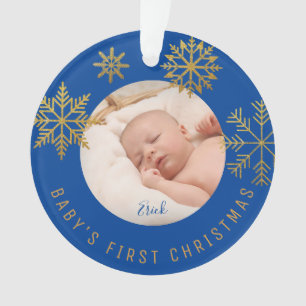 Blue Gold Babys First Kerstcadeautje Ornament