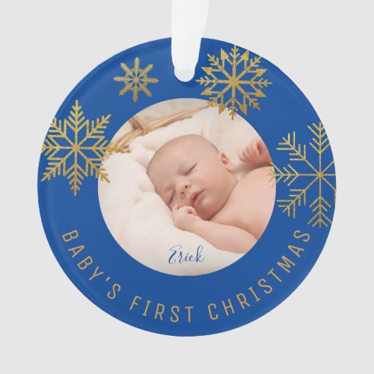 Blue Gold Babys First Kerstcadeautje Ornament (voorkant)
