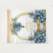 Blue Gold Balloon Waterverf Sweet 16 Achtergrond Wandkleed (Voorkant (horizontaal))