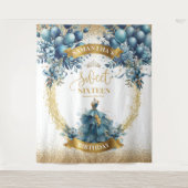 Blue Gold Balloon Waterverf Sweet 16 Achtergrond Wandkleed (Voorkant)