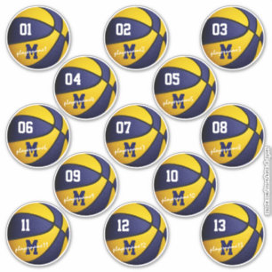 blue gold basketball op maat 13 spelers namen sticker