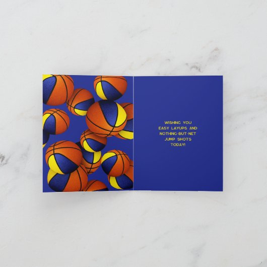 Blue Gold Basketballs Kinderen Verjaardag Kaart (Binnen)