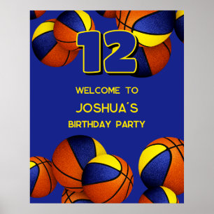 Blue Gold Basketballs verjaardagsfeestje welkom Poster