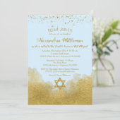 Blue Gold Bat Mitzvah Uitnodiging (Staand voorkant)