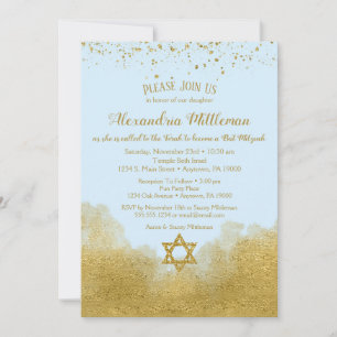 Blue Gold Bat Mitzvah Uitnodiging