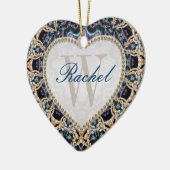 Blue Gold Batik Monogram Love Heart Ornament (Links)