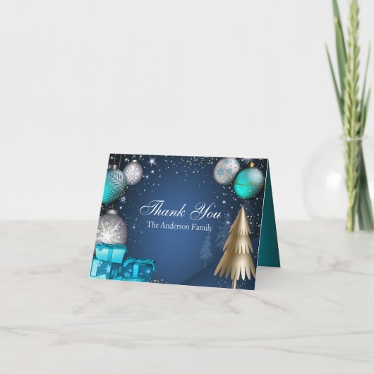 Blue Gold Bauble Kerstvakantie Bedankt Card (Voorkant)
