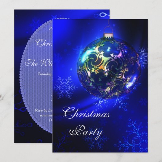 Blue & Gold Bauble & Snowflakes Kerstfeest Kaart (Voorkant / Achterkant)