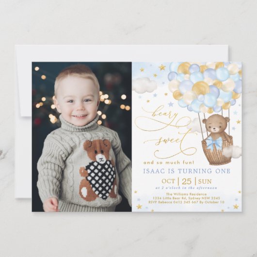 Blue Gold Beer Hot Air ballonjongen 1 zaterdag Kaart (Voorkant)