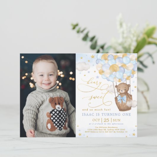 Blue Gold Beer Hot Air ballonjongen 1 zaterdag Kaart (Staand voorkant)