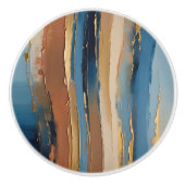 Blue gold beige and bronze textured stripes keramische knop (Voorkant)