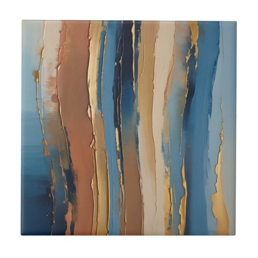Blue gold beige and bronze textured stripes tegeltje (Voorkant)