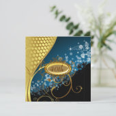 Blue Gold Birthday-uitnodiging Kaart (Staand voorkant)