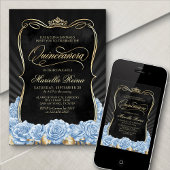 Blue Gold Black Quinceañera Kaart
