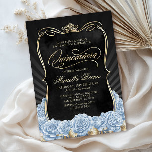 Blue Gold Black Quinceañera Kaart
