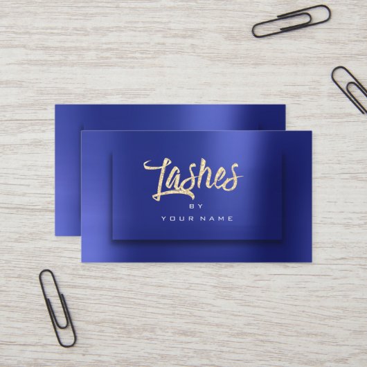 Blue Gold Blush Glitter Typografen Makeup Lashes Visitekaartje (Voorkant / Achterkant in situ)