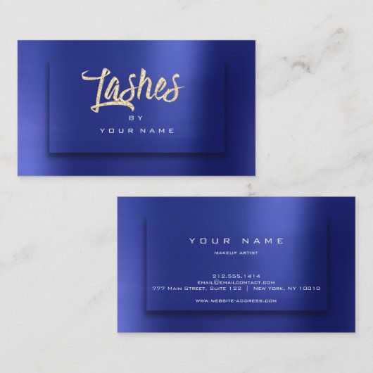 Blue Gold Blush Glitter Typografen Makeup Lashes Visitekaartje (Voorkant / Achterkant)