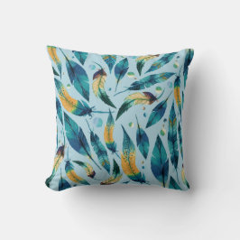 Blue Gold Boho Feathers Pattern Kussen