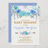 Blue Gold Boho Flower Dreamweaver Baby shower Kaart (Voorkant / Achterkant)