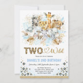 Blue Gold Boho Oerwoud Safari 2 Wilde 2e verjaarda Kaart (Voorkant)