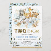 Blue Gold Boho Oerwoud Safari 2 Wilde 2e verjaarda Kaart (Voorkant / Achterkant)