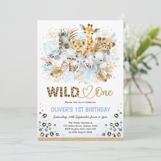 Blue Gold Boho Safari Animals Wild Op een dag Kaart (Staand voorkant)