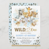 Blue Gold Boho Safari Animals Wild Op een dag Kaart (Voorkant / Achterkant)