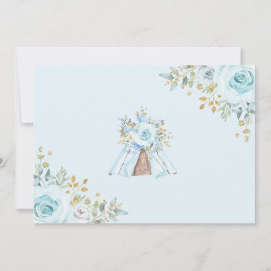 Blue Gold Boho Woodland Forest Boy Baby shower Kaart (Achterkant)