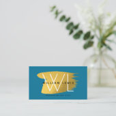 Blue Gold Bold Monogram Modern minimalist Visitekaartje (Staand voorkant)