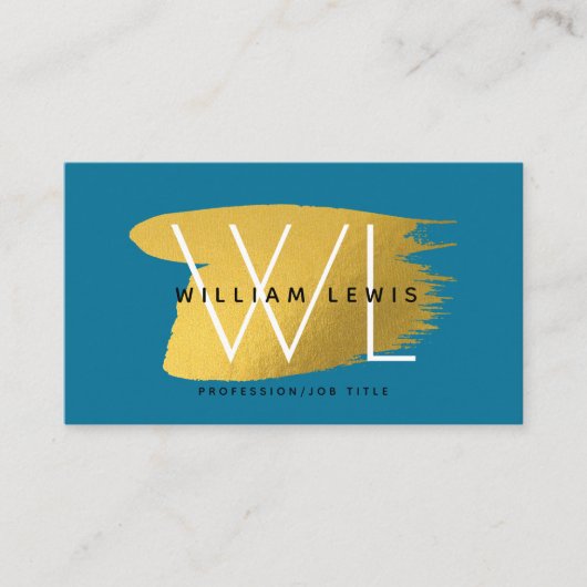 Blue Gold Bold Monogram Modern minimalist Visitekaartje (Voorkant)