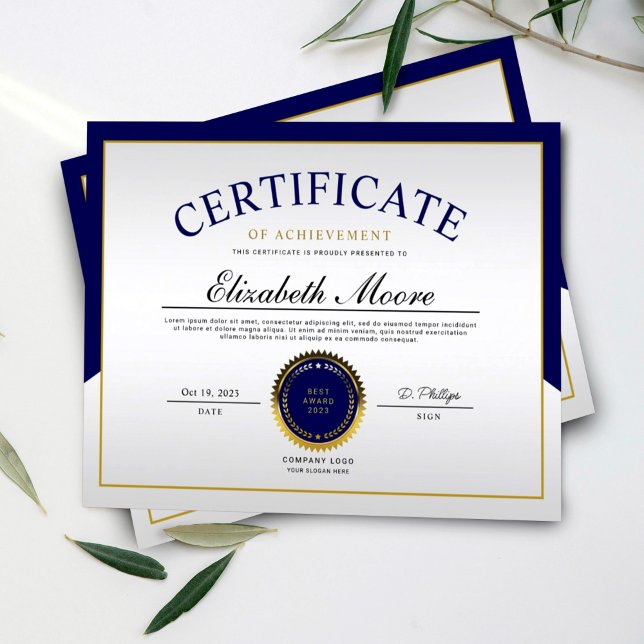 Blue Gold Border Certificate of Achievement Award (Creator heeft geüpload)