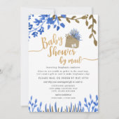 Blue Gold Botanical neutraal Baby shower per post Kaart (Voorkant)