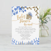 Blue Gold Botanical neutraal Baby shower per post Kaart (Staand voorkant)