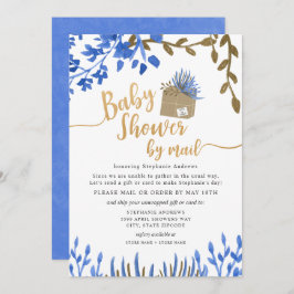 Blue Gold Botanical neutraal Baby shower per post Kaart