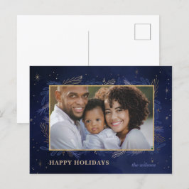 Blue Gold Botanical Photo Holiday Briefkaart