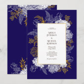 Blue Gold Botany Graphic Wedding Uitnodiging (Voorkant / Achterkant)