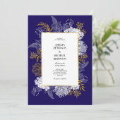 Blue Gold Botany Graphic Wedding Uitnodiging (Staand voorkant)