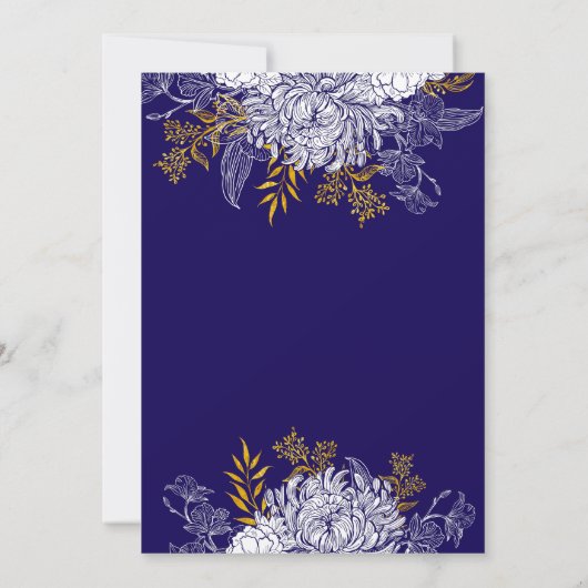 Blue Gold Botany Graphic Wedding Uitnodiging (Achterkant)